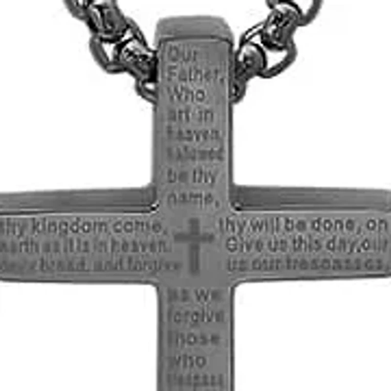 Men's stainless steel Lord's prayer small square cross pendant