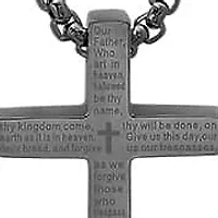 Men's stainless steel Lord's prayer small square cross pendant