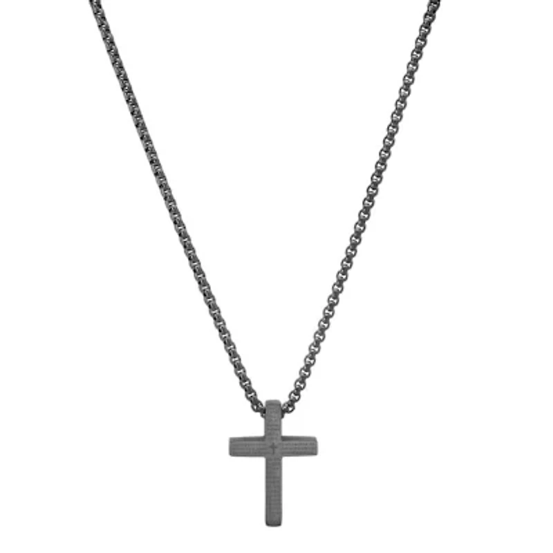 Men's stainless steel Lord's prayer small square cross pendant