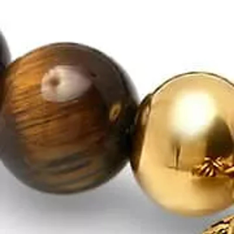 Men's black lava beaded bracelet with 18k gold plated stainless steel lion