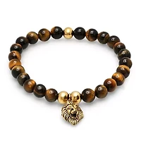 Men's black lava beaded bracelet with 18k gold plated stainless steel lion