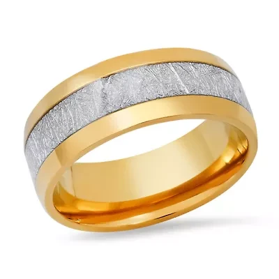 Men's two tone stainless steel and 18k gold plated inlay band ring