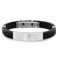 Men's black rubber padre nuestro id bracelet with braided inlay