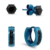 Lab Created Men's stainless steel simulated diamond huggie and stud earrings set