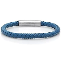 Men's genuine leather 8.5" braided bracelet gray push n pull closure