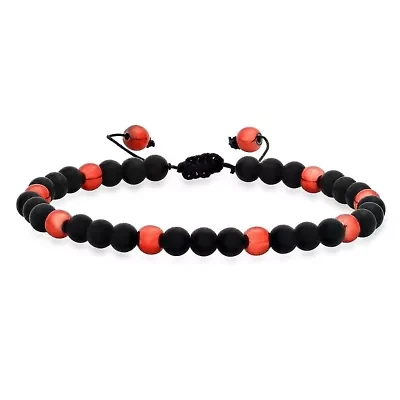 Men's black lava beads and red ip stainless steel drawstring bracelet