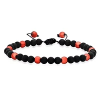 Men's black lava beads and red ip stainless steel drawstring bracelet