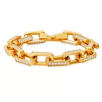 Lab Created Men's 18k gold plated stainless steel and simulated diamonds heirloom chain link bracelet