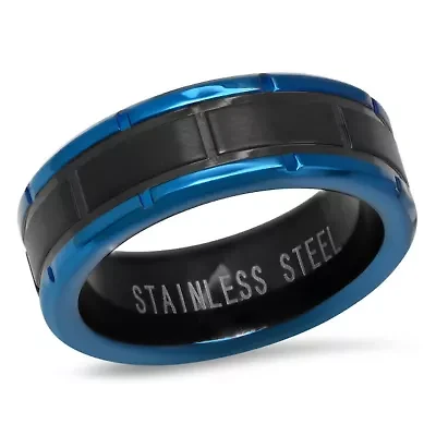 Men's two tone black and blue ip stainless steel ring