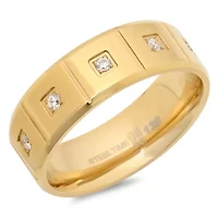 Lab Created Men's 18kt gold plated stainless steel ring with simulated diamonds accents