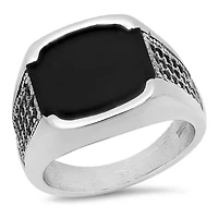 Lab Created Men's stainless steel simulated onyx and black diamonds ring