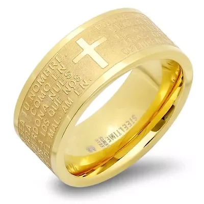 Men's 18kt gold plated stainless steel "pad nuestro…" ring