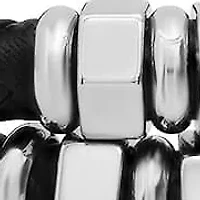 Men's braided black leather and two tone 18k gold plated & black ip stainless steel beads layered bracelet