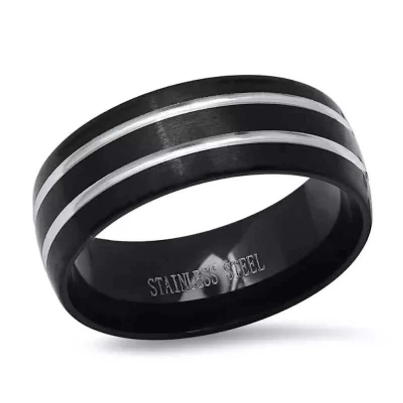 Men's two tone black ip and stainless steel band ring