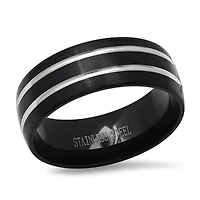 Men's two tone black ip and stainless steel band ring