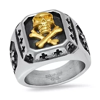 Men's two tone stainless steel and 18k gold plated skull ring