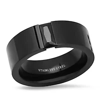 Lab Created Men's black ip stainless steel band ring with emerald cut simulated diamond center stone