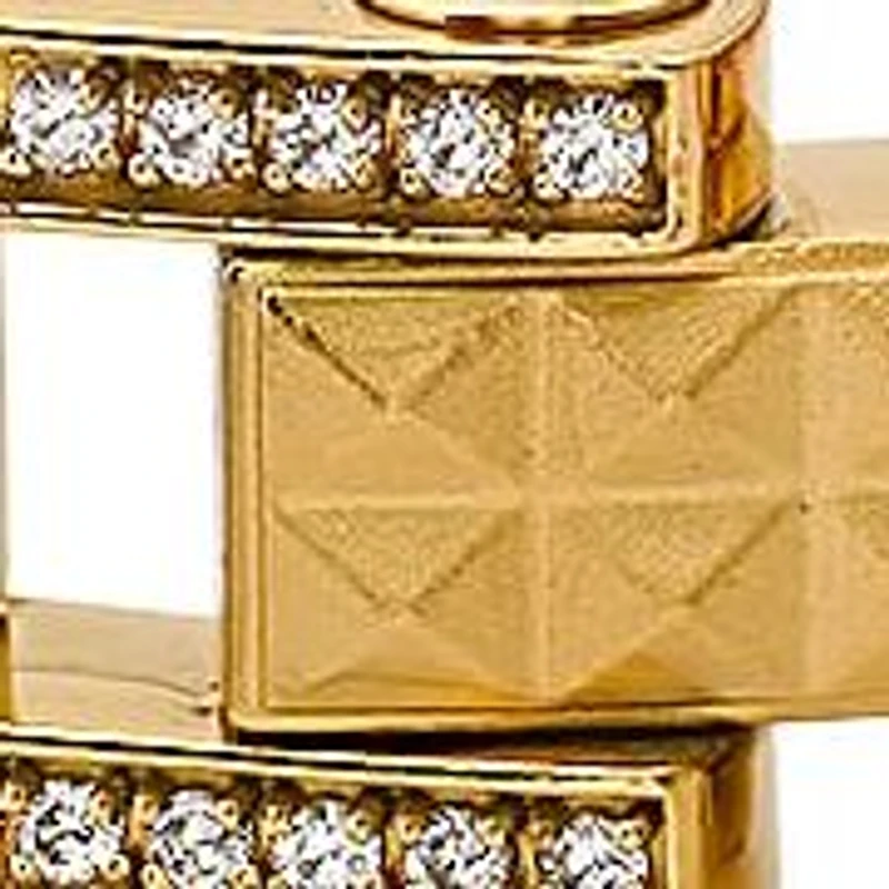 Lab Created Men's 18k gold plated stainless steel and simulated diamonds pyramid stud pattern link bracelet