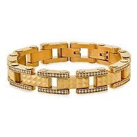 Lab Created Men's 18k gold plated stainless steel and simulated diamonds pyramid stud pattern link bracelet