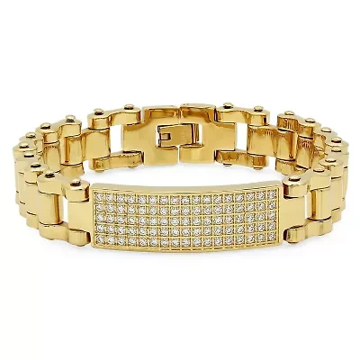 Lab Created Men's stainless steel cz id bracelet