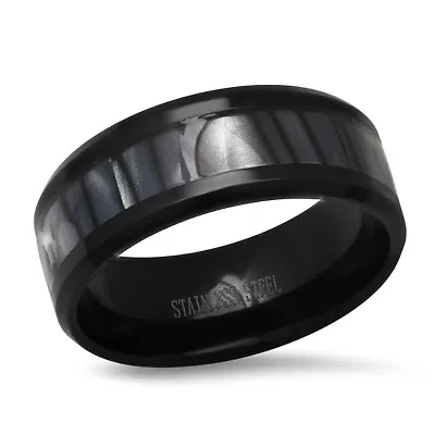 Men's black ip stainless steel and white carbon fiber ring