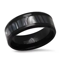 Men's black ip stainless steel and white carbon fiber ring