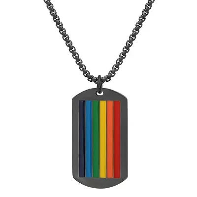 Men's black ip stainless steel rainbow pride dog tag pendant