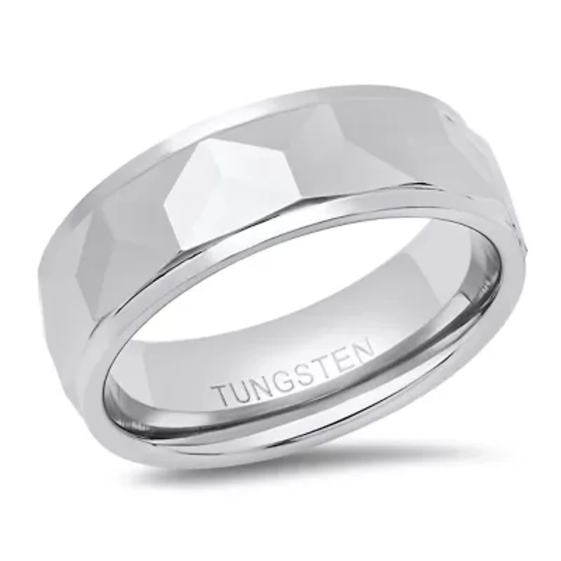 Men's tungsten faceted band ring