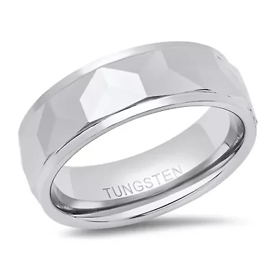Men's tungsten faceted band ring