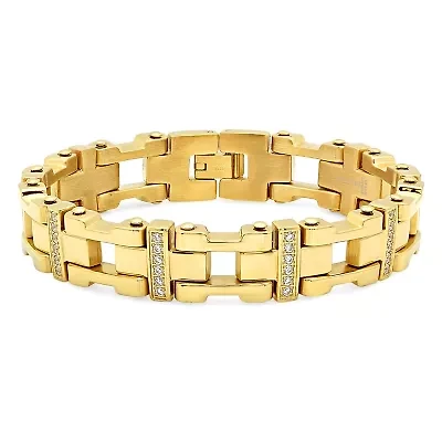 Lab Created Men's stainless steel link bracelet with cz