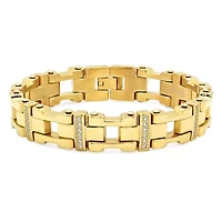 Lab Created Men's stainless steel link bracelet with cz