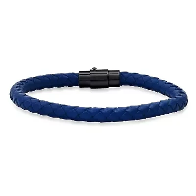 Men's blue braided leather and stainless steel magnetic clasp