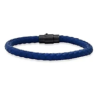 Men's blue braided leather and stainless steel magnetic clasp