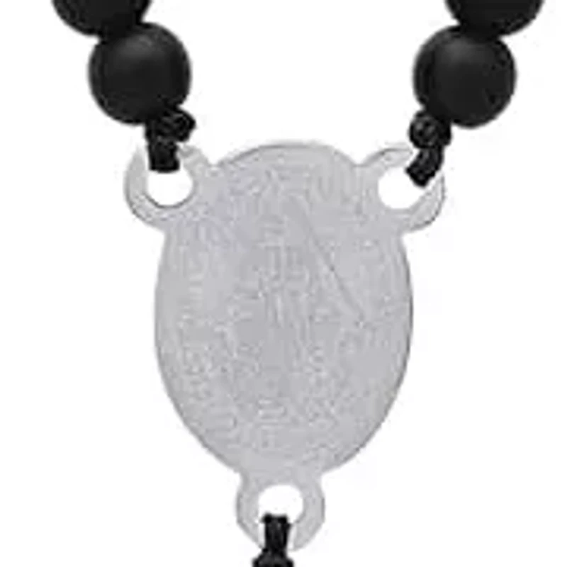 Men's black lava beads and stainless steel beads rosary