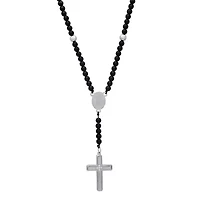 Men's black lava beads and stainless steel beads rosary