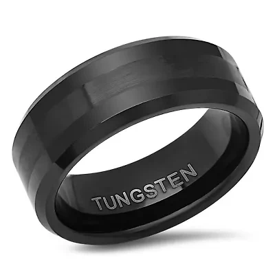 Men's black ip tungsten polished band ring