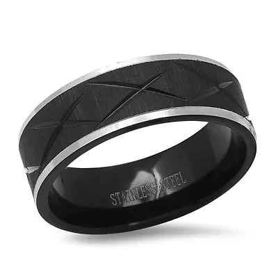 Men's two tone black ip and stainless steel band ring