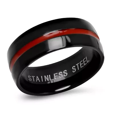 Men's two tone stainless steel black and red ip ring