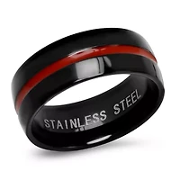 Men's two tone stainless steel black and red ip ring