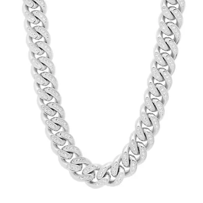 Lab Created Men's stainless steel and simulated diamonds cuban link chain necklace