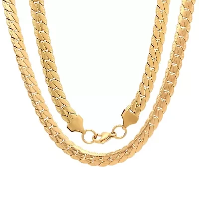 Men's stainless steel flat curb chain necklace