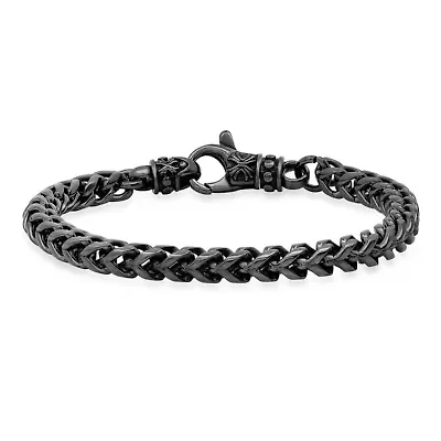 Men's black ip stainless steel wheat chain bracelet
