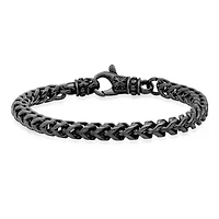 Men's black ip stainless steel wheat chain bracelet