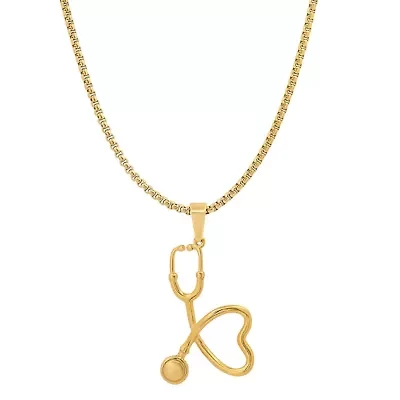 Men's 18k gold plated stainless steel stethoscope pendant