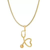 Men's 18k gold plated stainless steel stethoscope pendant