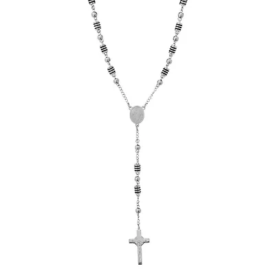 Men's 18k gold plated stainless steel and black rubber rosasry necklace