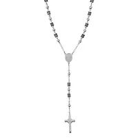 Men's 18k gold plated stainless steel and black rubber rosasry necklace