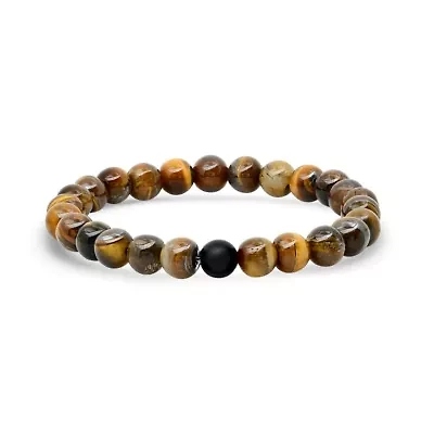 Men's tiger eye and stainless steel beaded bracelet