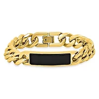 Men's 18k gold plated stainless steel with simulated onyx id cuban link bracelet
