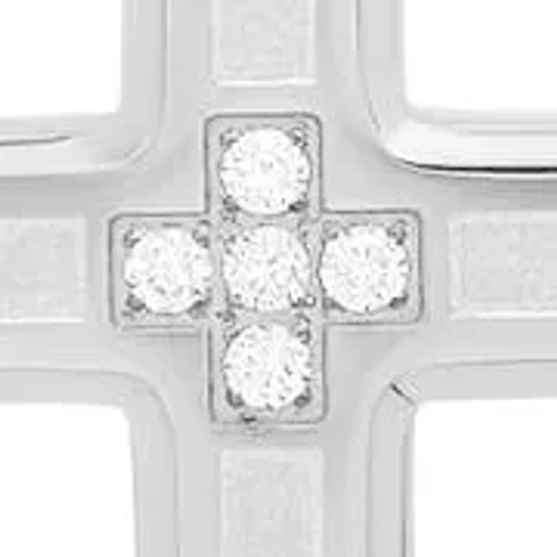 Lab Created Men's two tone stainless steel and black ip sand dusted cross pendant with simulated diamonds